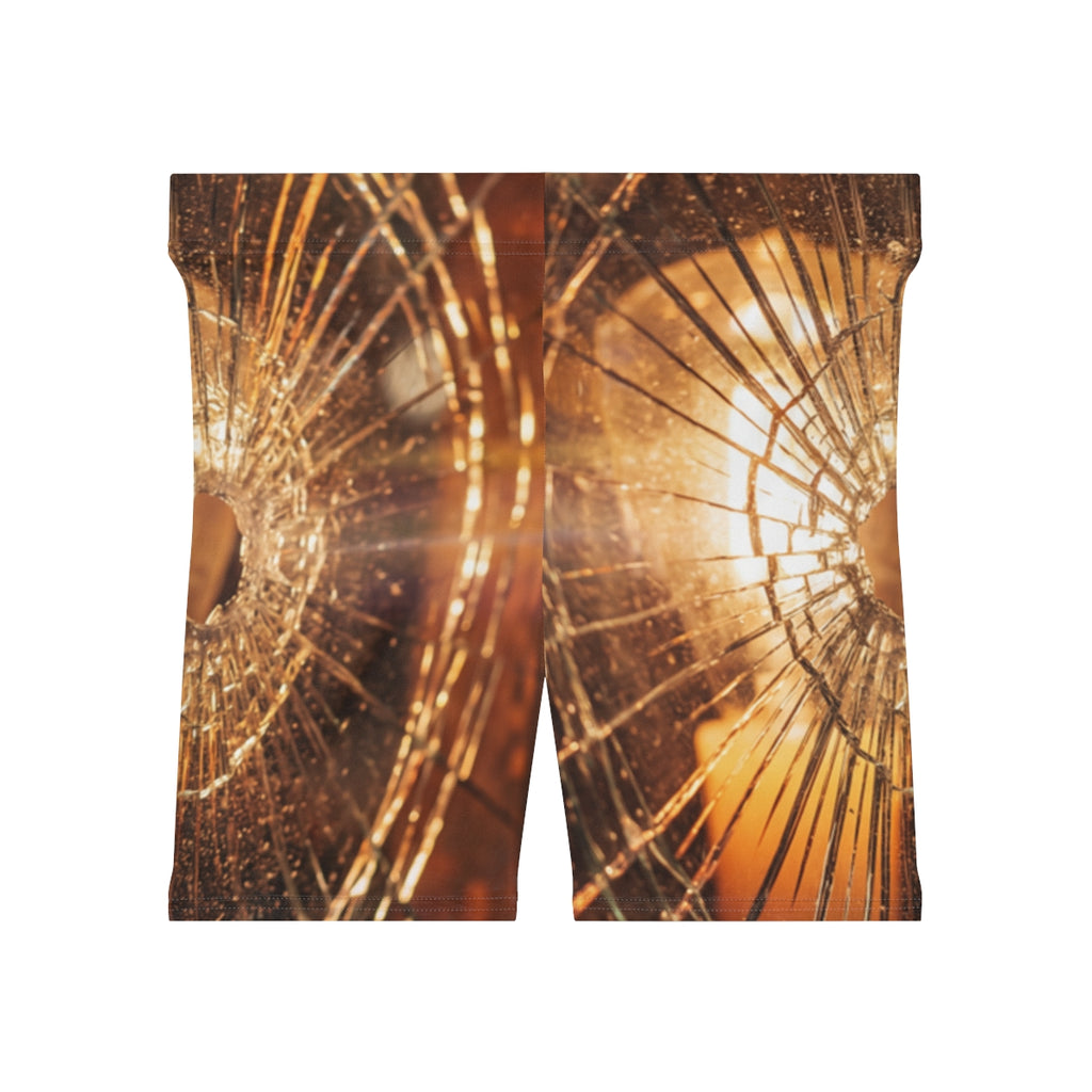 Women's Biker Shorts - Golden Fractures Moody Shattered... |...