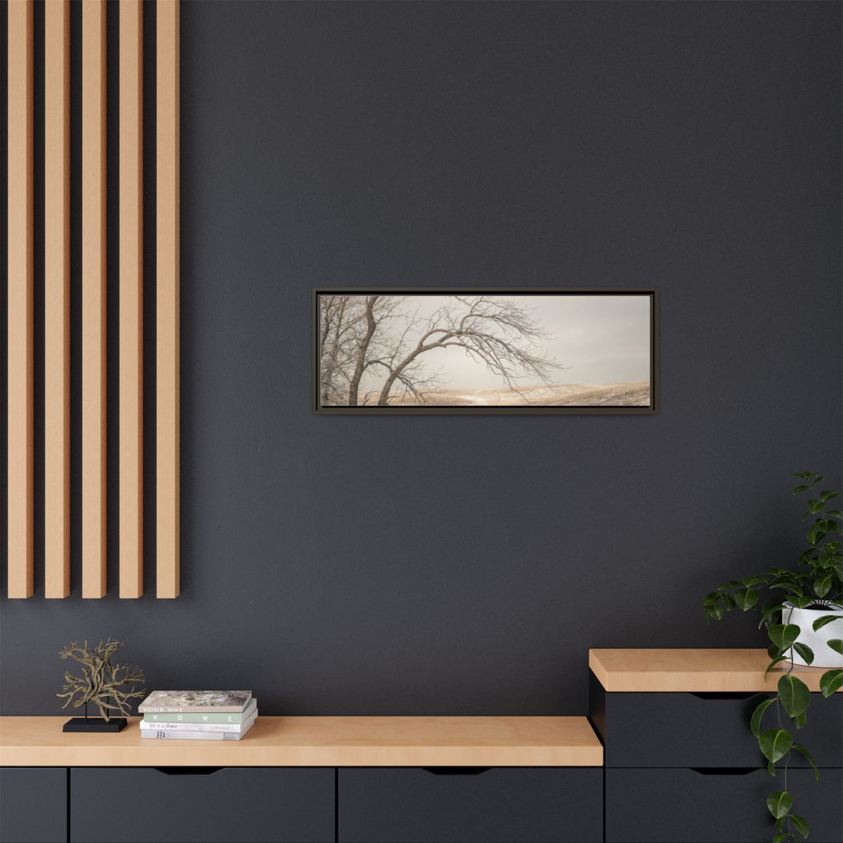 Framed Canvas Art - Minimalist Winter — Espresso / 1.25"
