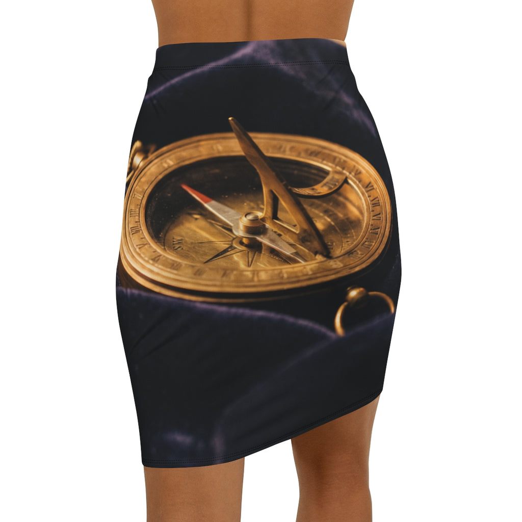 Sundial Compass Mid-Waist Pencil Skirt