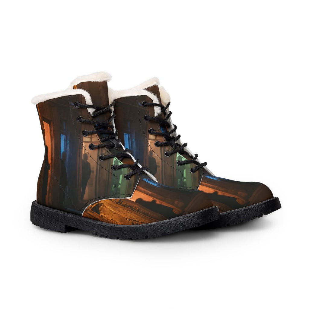 Women's Fur and Leather Boots - Shadowed Alleyway Mystery......