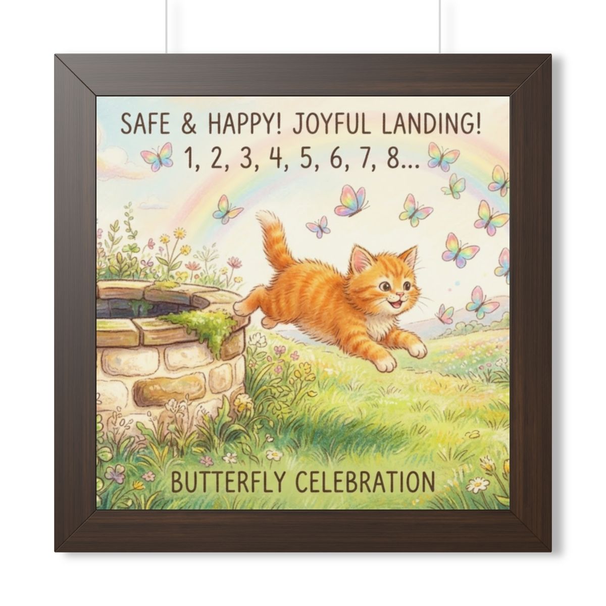 Framed Horizontal Poster - Joyful Kitten Meadow — Walnut......