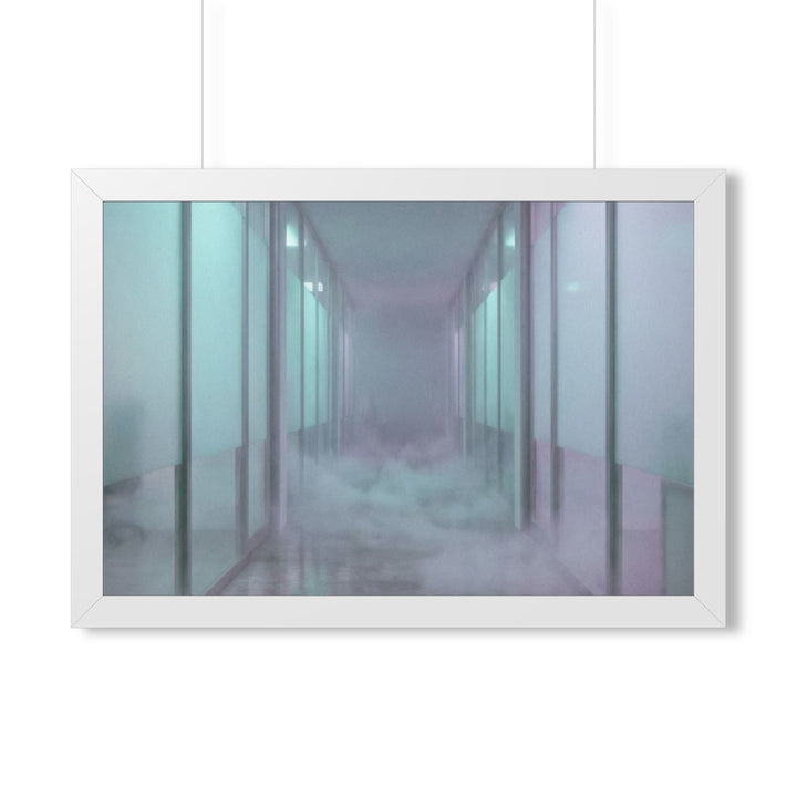 Framed Horizontal Poster - Liminal Corridor Fog Art Print — White (14×11, 16×12, 16×16, 20×16, 24×16, 36×12 & 30×20)
