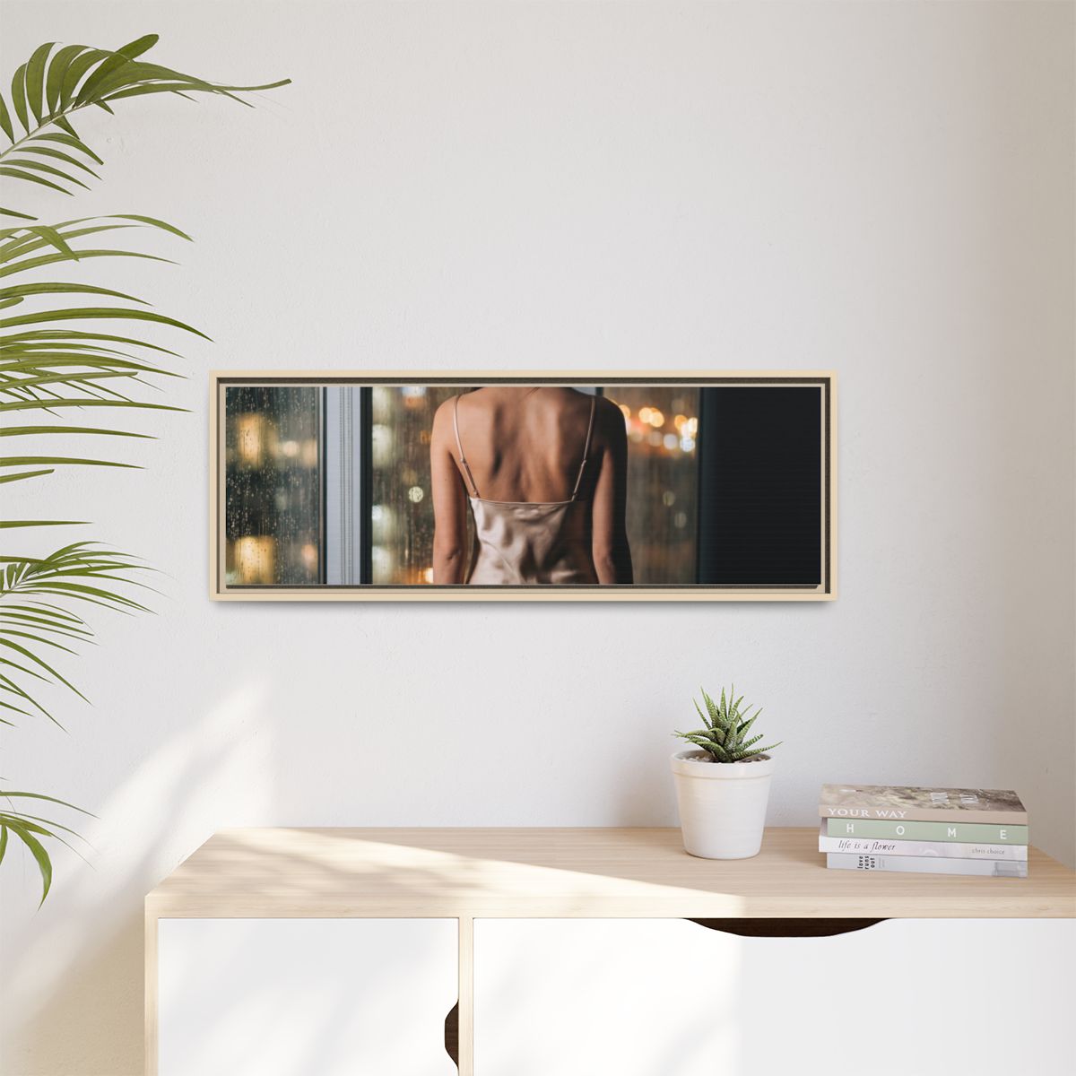 Matte Canvas, Framed - Rainy City lights Glow — Natural /......