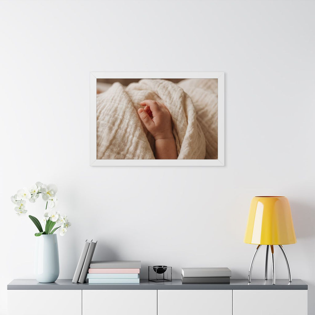 Framed Horizontal Poster - Tender Newborn Hand in Soft... |...