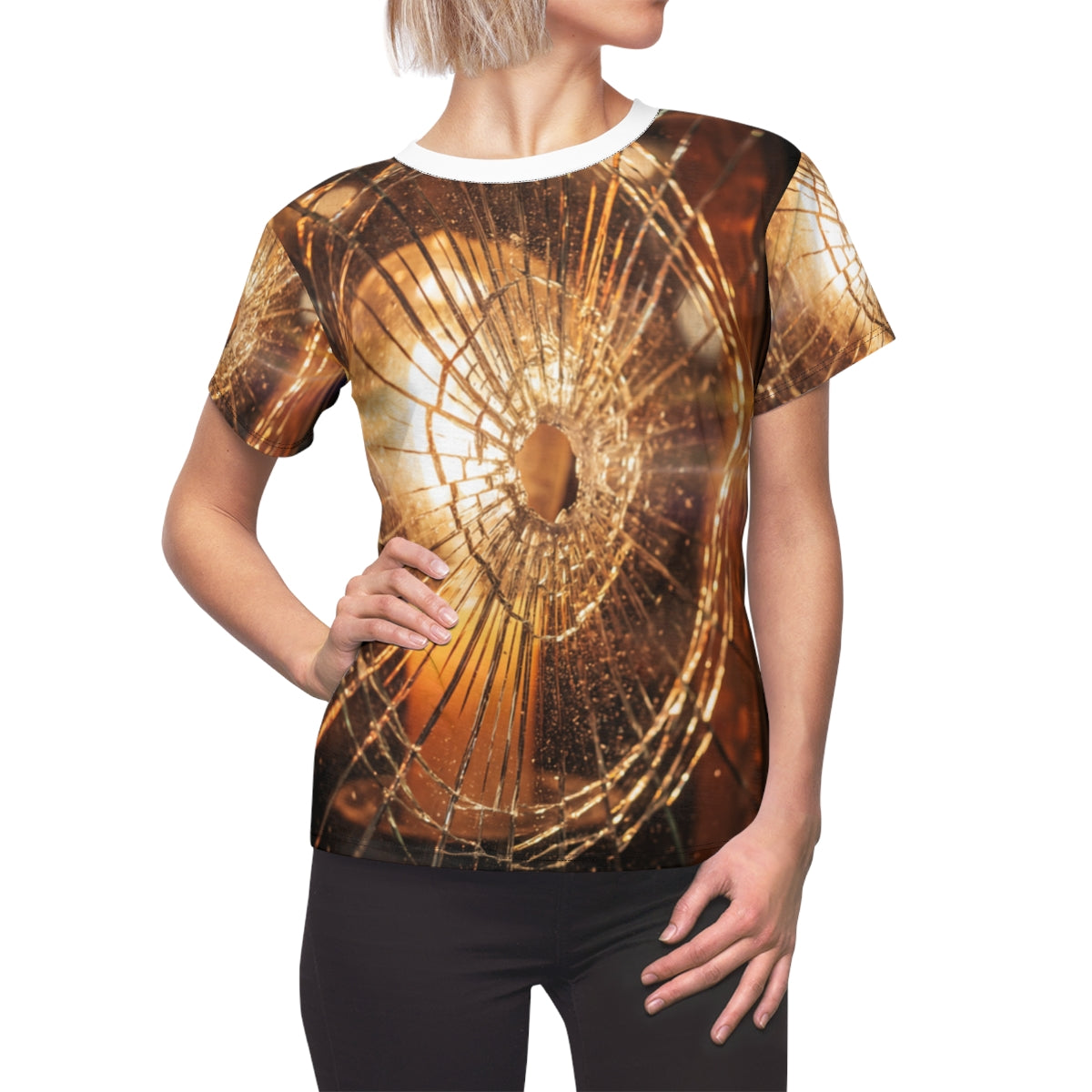 Women's Cut & Sew Tee - Shattered Amber Cinematic Glass Art...