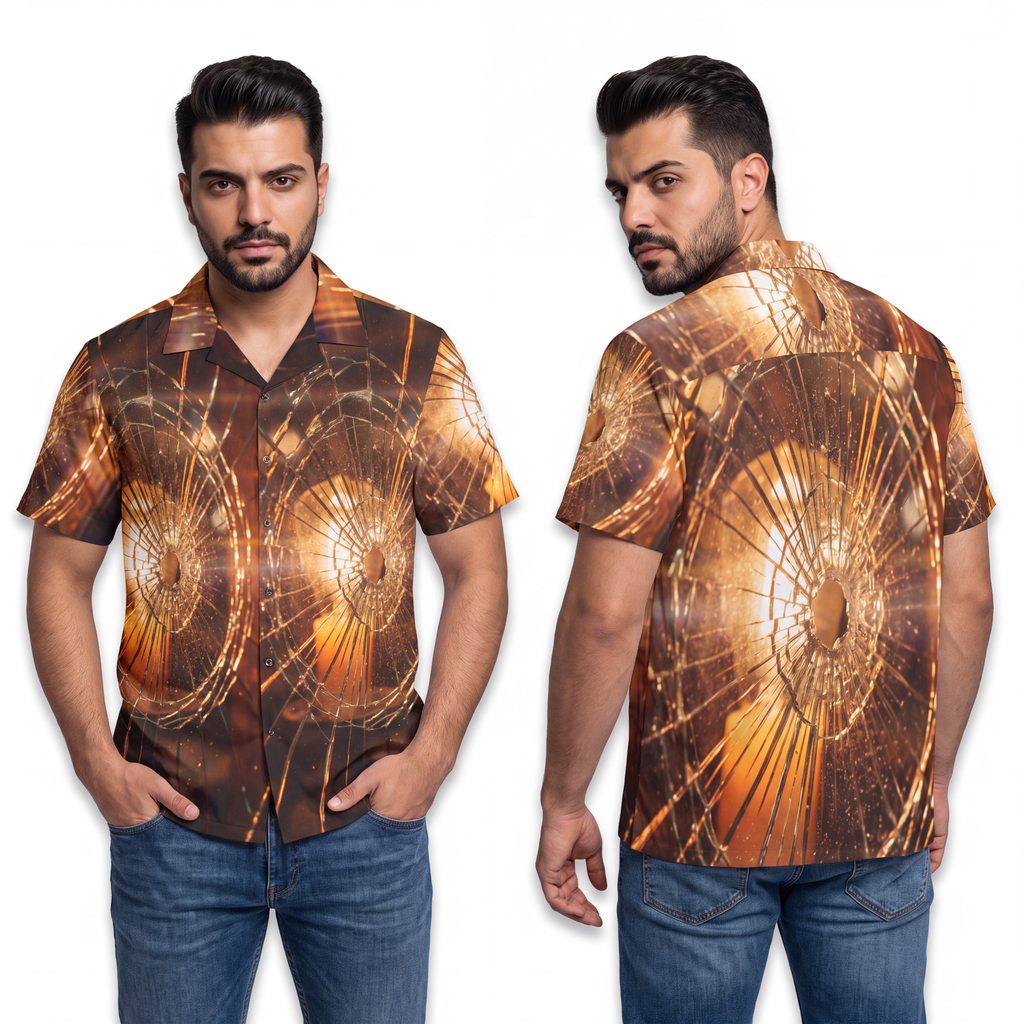 Men's Hawaiian Shirt - Shattered Amber Light Moody Glass Art...