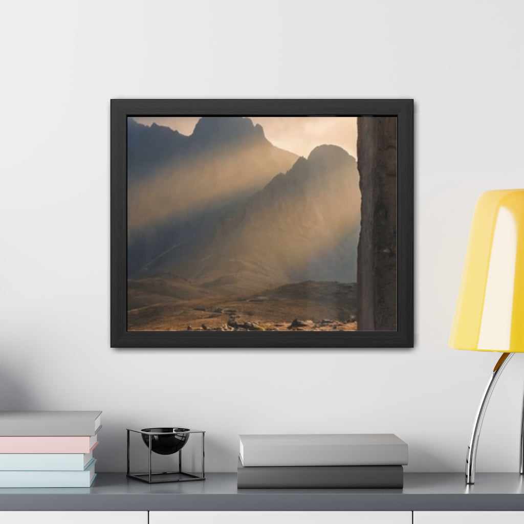 Framed Posters - Ancient Stone Column Mountain Sunset Art......
