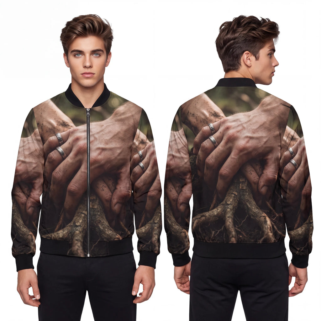 Men's Bomber Jacket with Forest Root Art