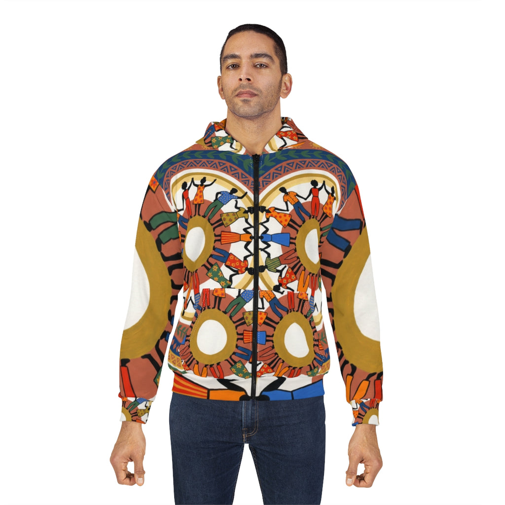 Men's Zip Hoodie - Unity Mandala Folk Art | Echovira Gallery