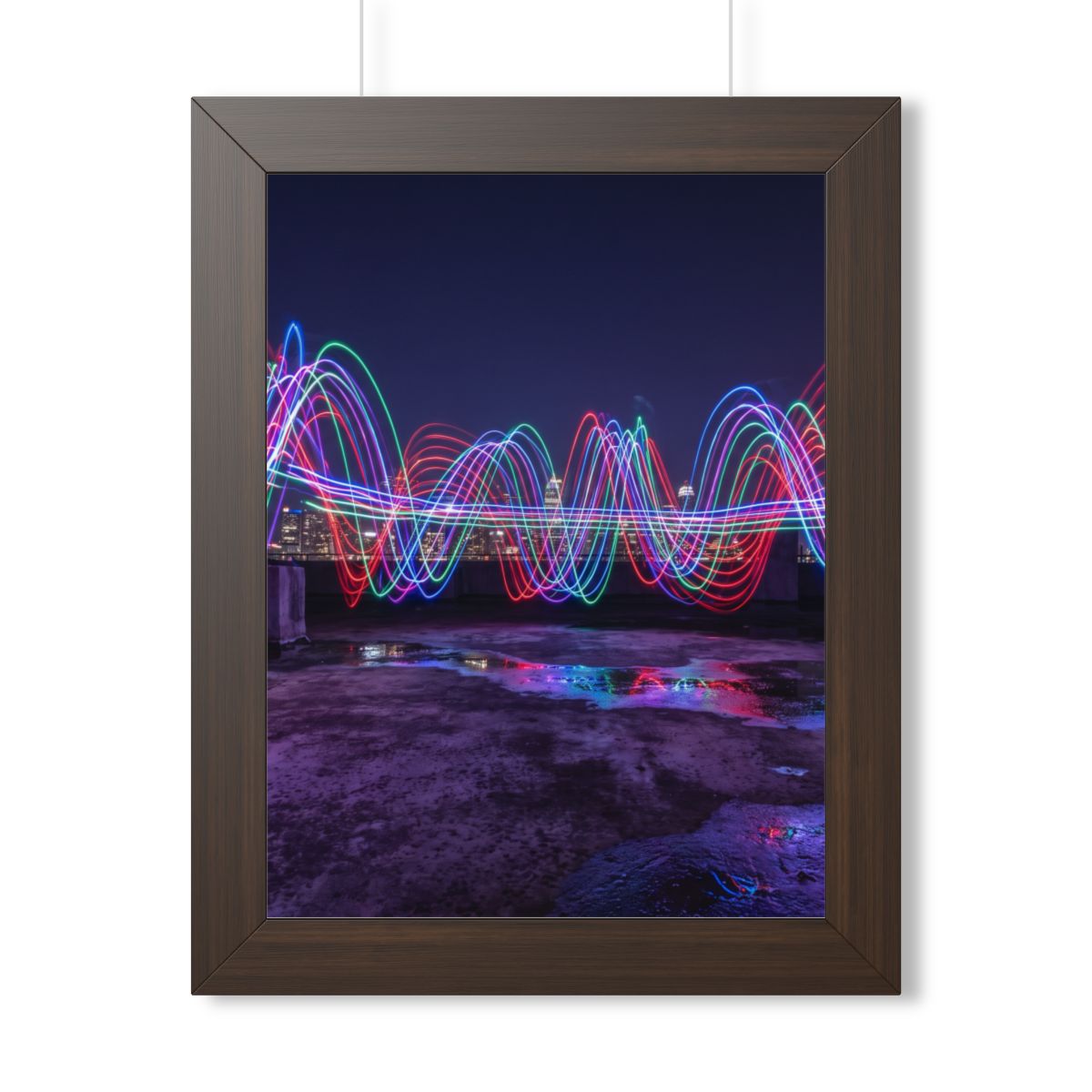 Framed Vertical Poster - Neon Wave Night — Walnut (11×14......