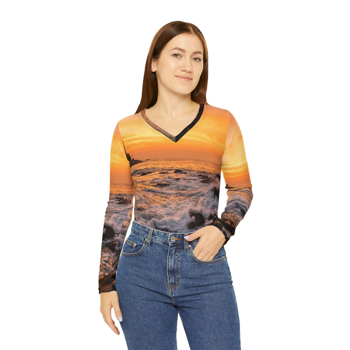 Women's V-neck Shirt - Golden Horizon