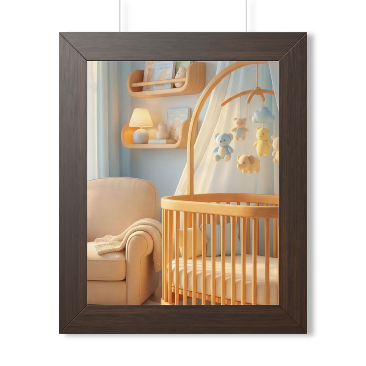 Framed Vertical Poster - Dreamy Serene Nursery Art — Walnut...