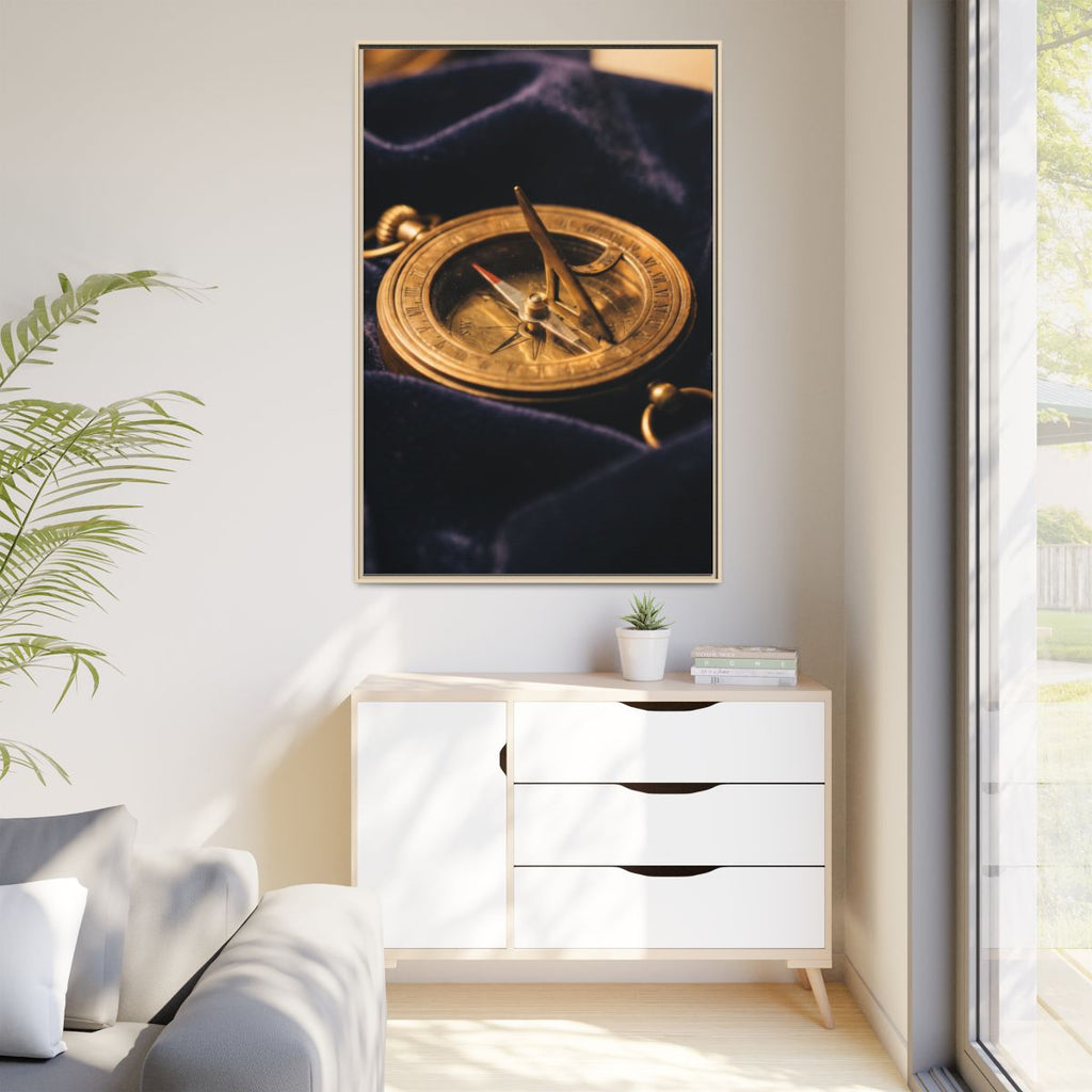 Portrait Natural Framed Canvas Vintage Sundial Art
