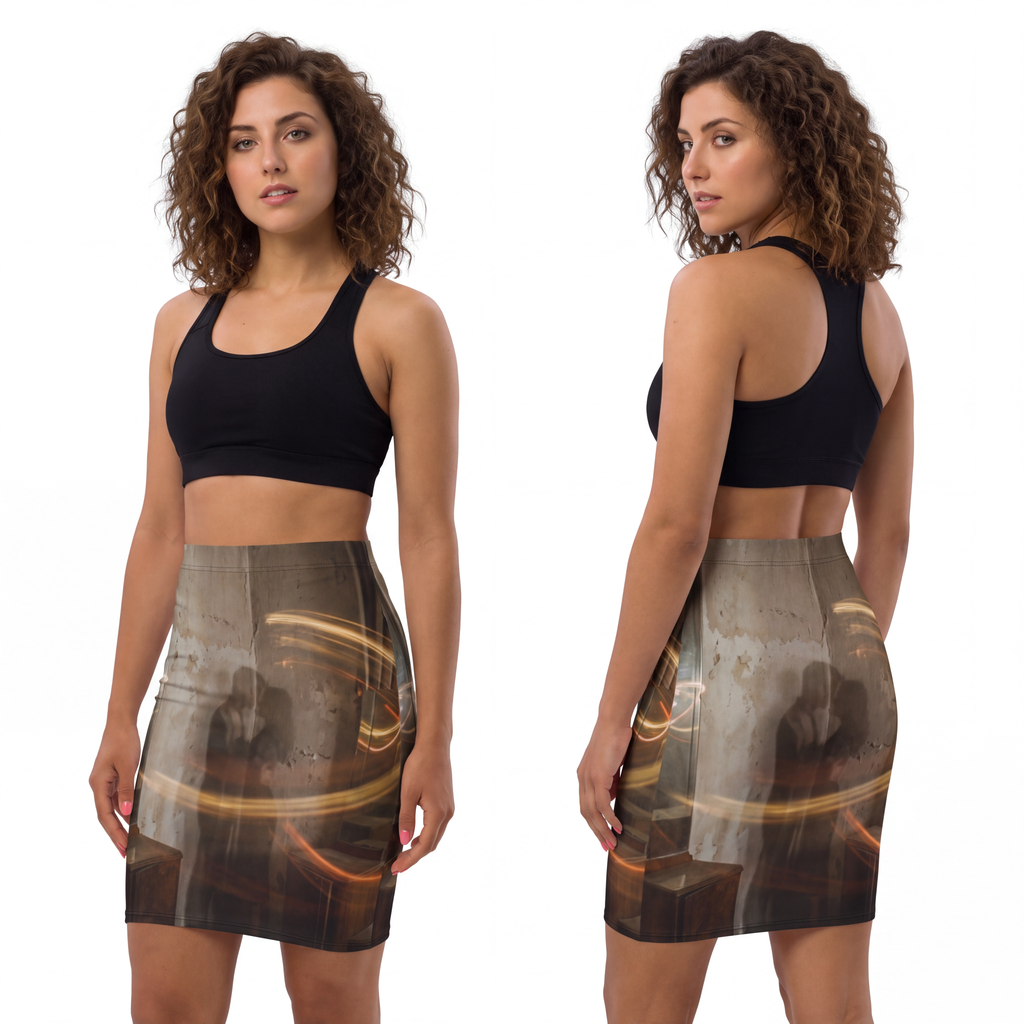 Women's Mid-Waist Pencil Skirt - Cinematic Golden Shadow......