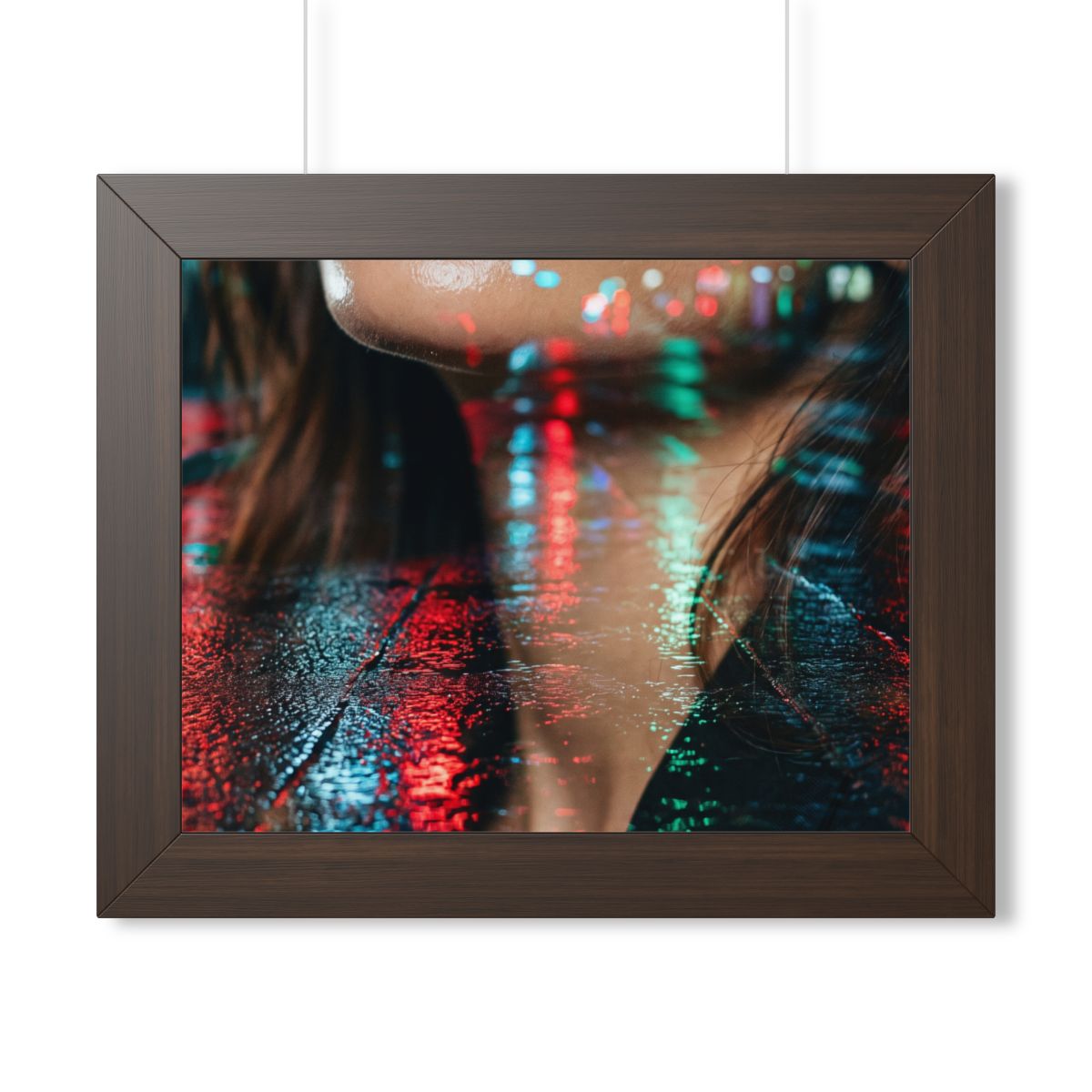 Framed Horizontal Poster - Neon Dreams Rain Portrait —... |...