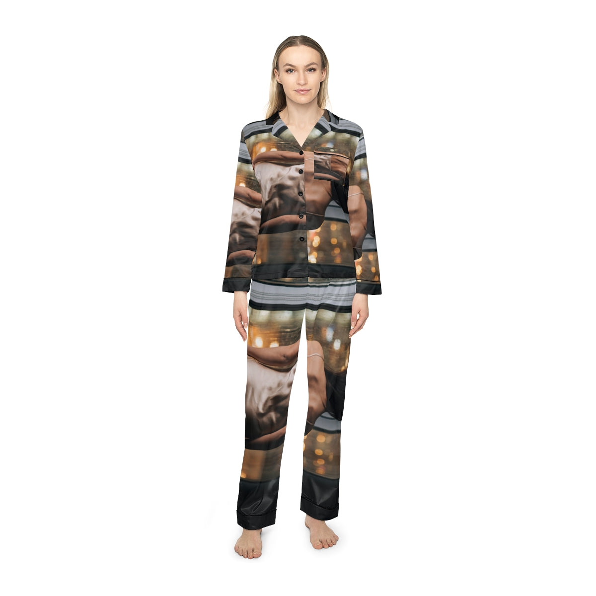 Women's Satin Pajamas - Rainy City Grid | Echovira Gallery