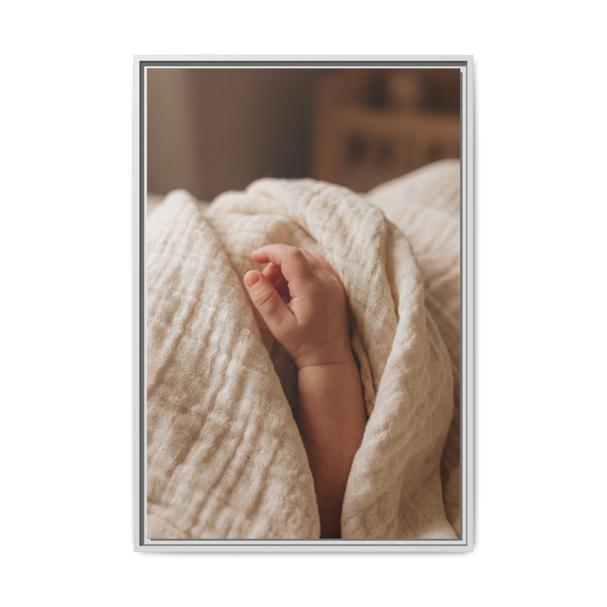 Framed Matte Canvas - Tender Newborn Hand (8×10, 9×12, 11×14, 12×16, 10×20, 12×18, 16×20, 16×24, 18×24, 12×36, 20×24, 16×32, 20×30, 24×30, 24×32, 16×48, 24×36, 24×48, 30×40, 20×60, 32×48, 30×60 & 40×60)
