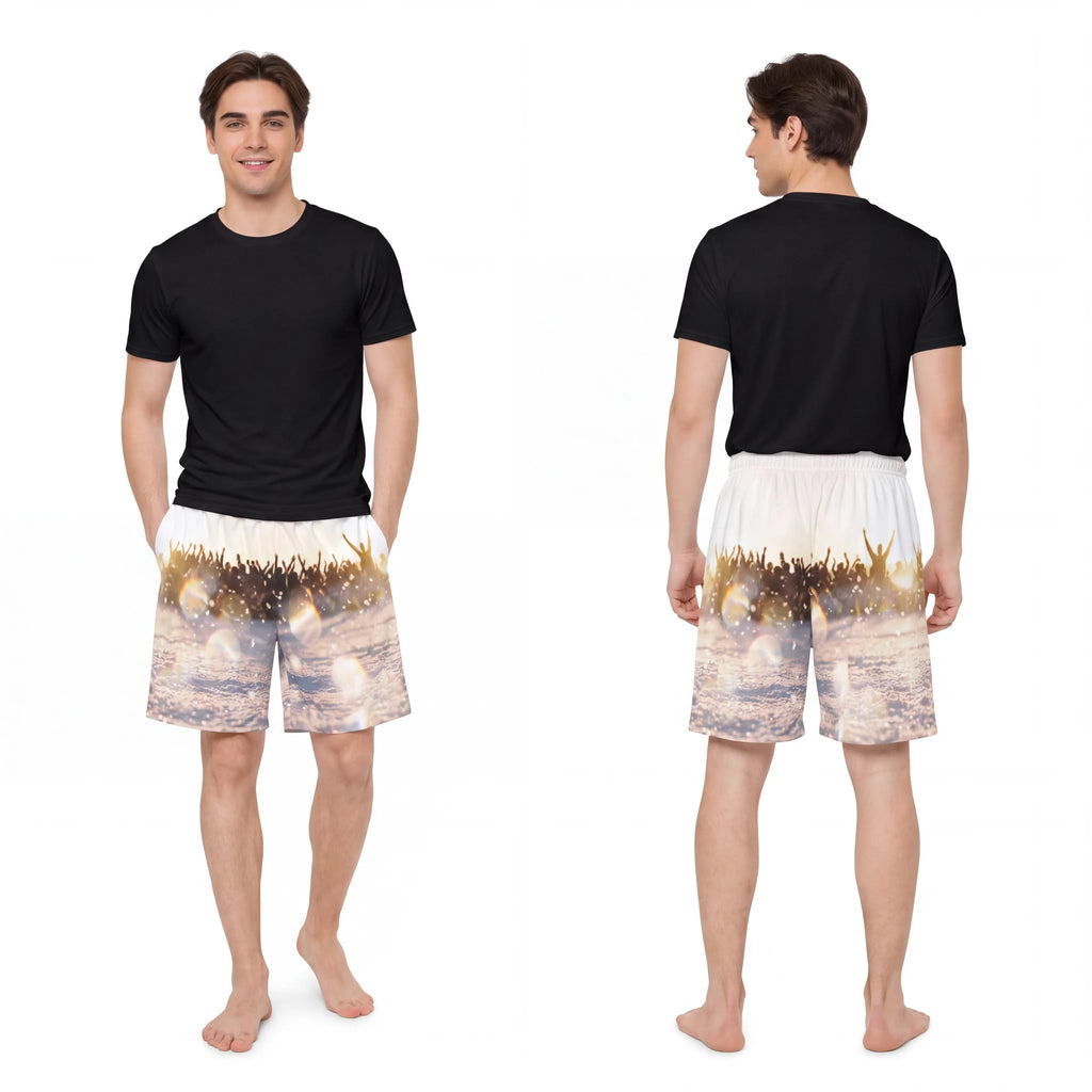 Men's Sports Shorts with Golden Crowd Art