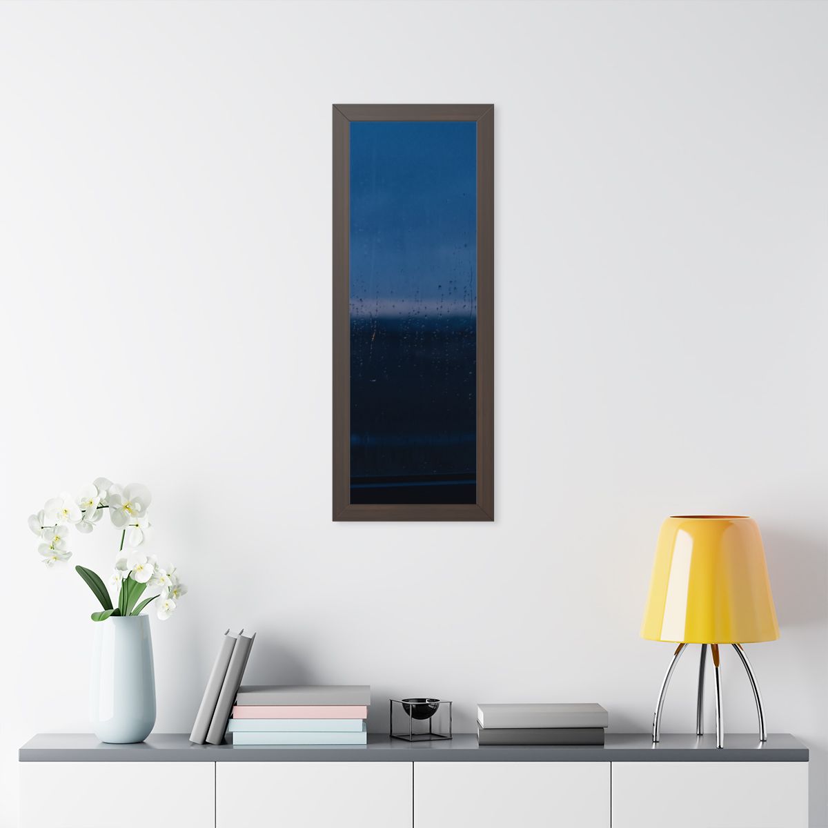Framed Vertical Poster - Rainy Dusk Silhouette — Walnut... |...