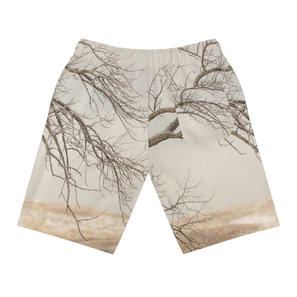 Men's Athletic Long Shorts - Silent Branches Winter... |...