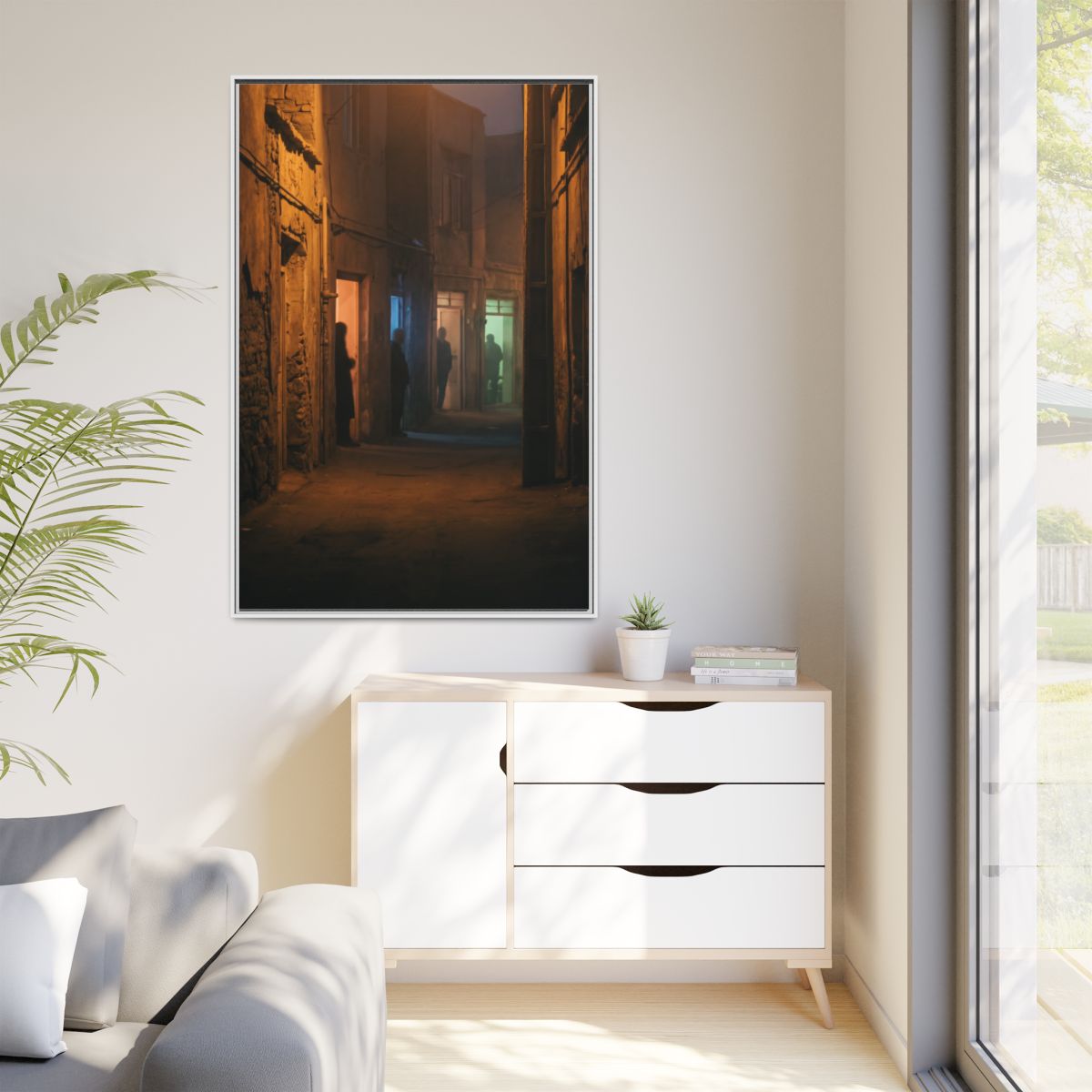 Matte Canvas, Framed - Shadowed Alleyway Mystery Art Print...