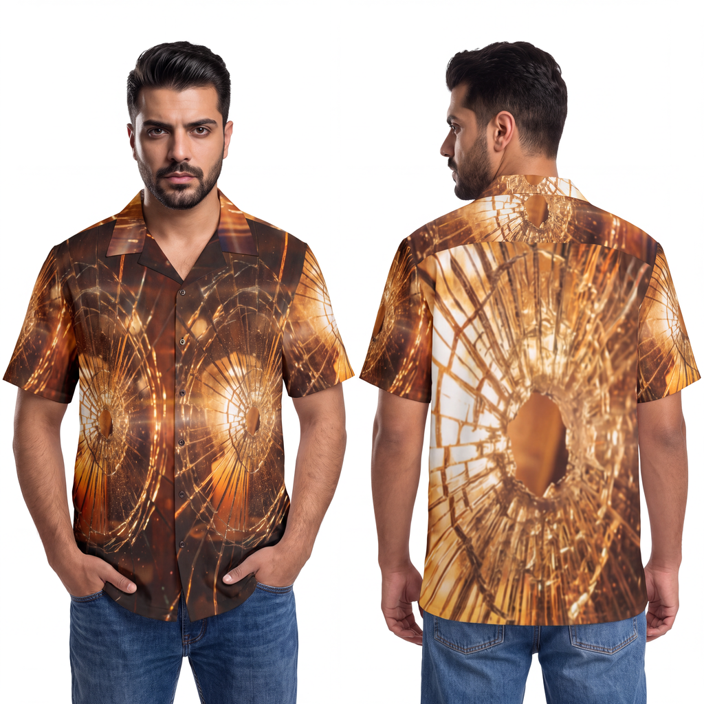Men's Hawaiian Shirt - Fractured Amber Light Art | Echovira...