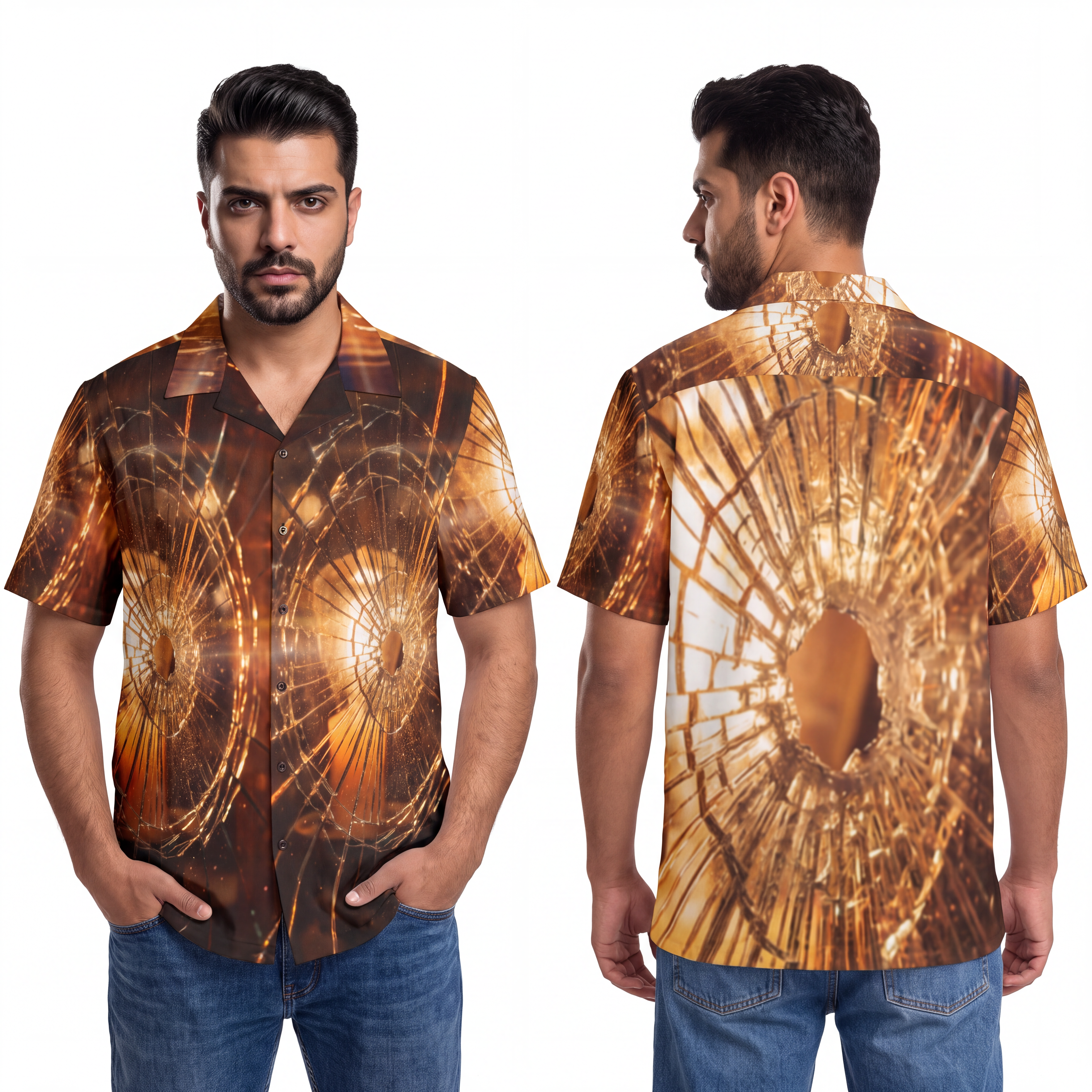 Men's Hawaiian Shirt - Fractured Amber Light Art | Echovira...