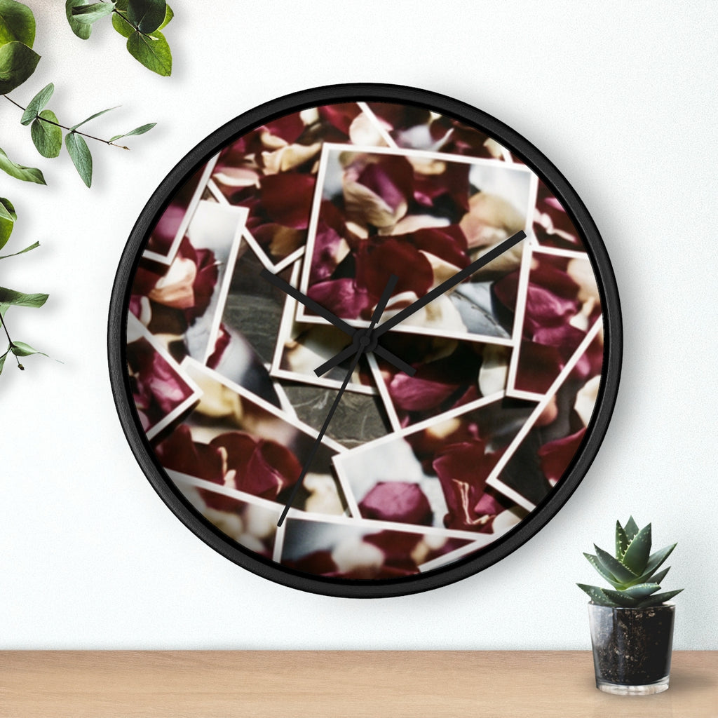 Wall Clock - Crimson Echoes Rose Petal Mosaic | Echovira...