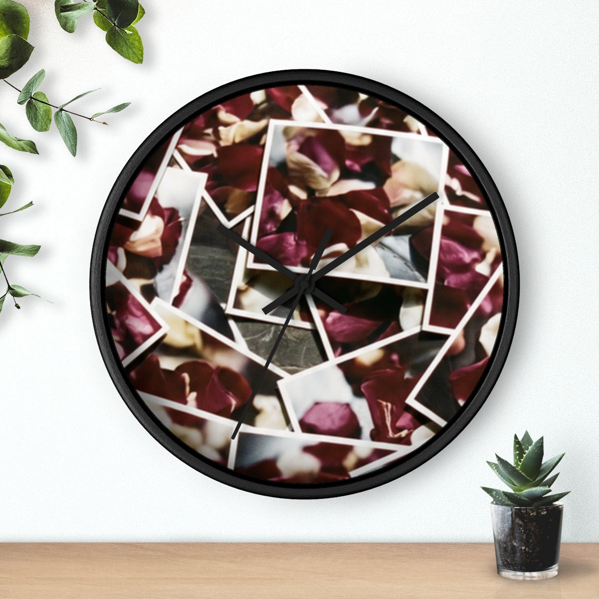 Wall Clock - Crimson Echoes Rose Petal Mosaic | Echovira...