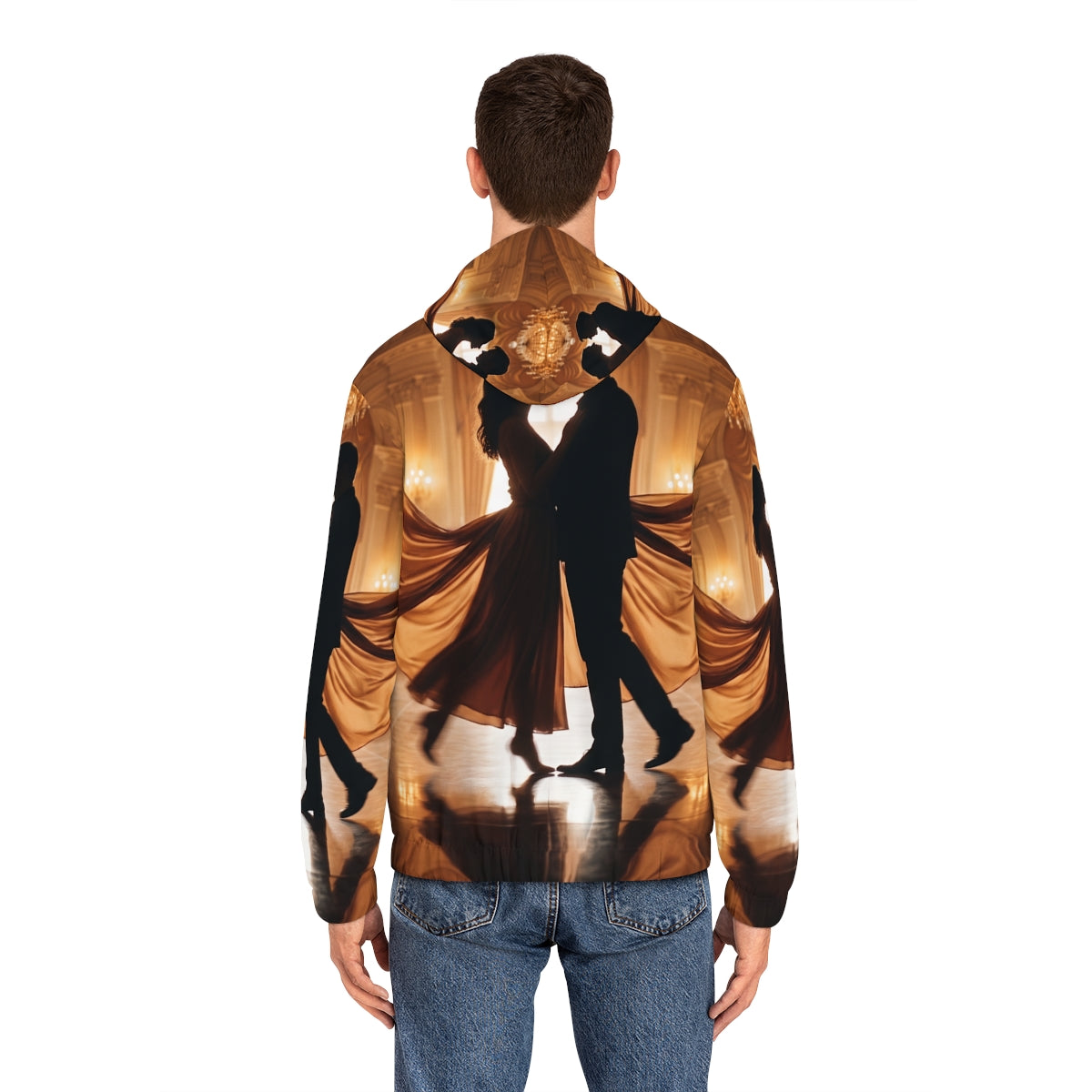Men's Full-Zip Hoodie - Golden Waltz Mirror Silhouette Art |...