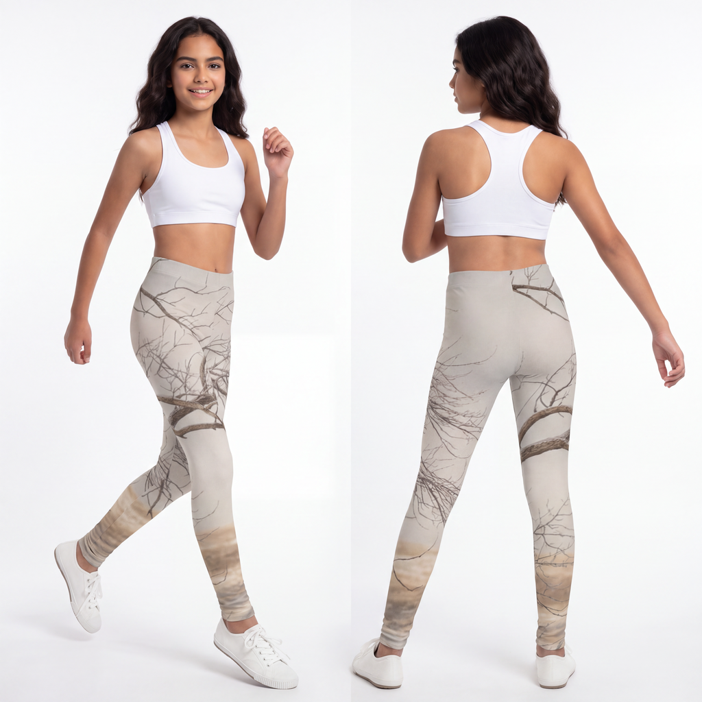 Youth Leggings - Winter Branch Solitude Landscape | Echovira...
