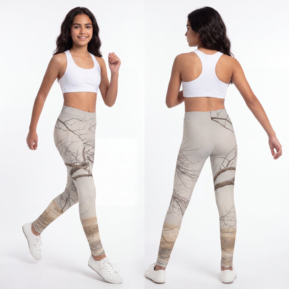 Youth Leggings - Winter Branch Solitude Landscape | Echovira...