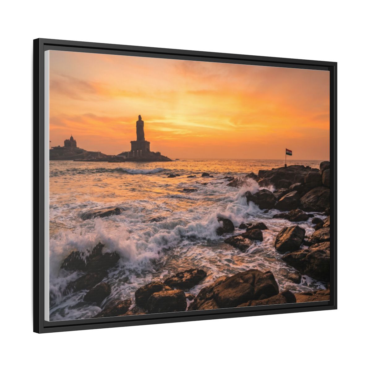Framed Canvas - Golden Coast Dawn — Black / 1.25"