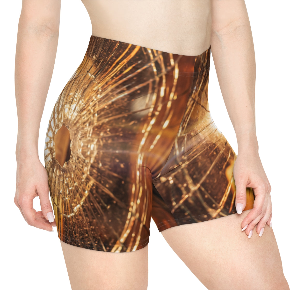 Women's Biker Shorts - Golden Fractures Moody Shattered... |...