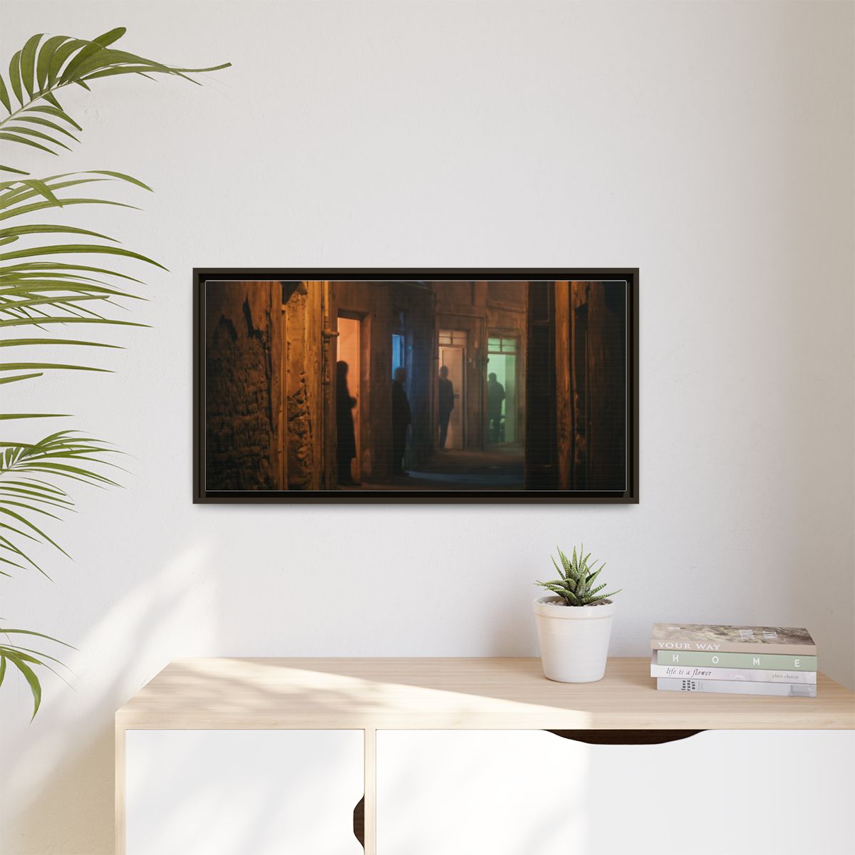 Matte Canvas, Framed - Shadowed Alleyway Mystery Art Print...