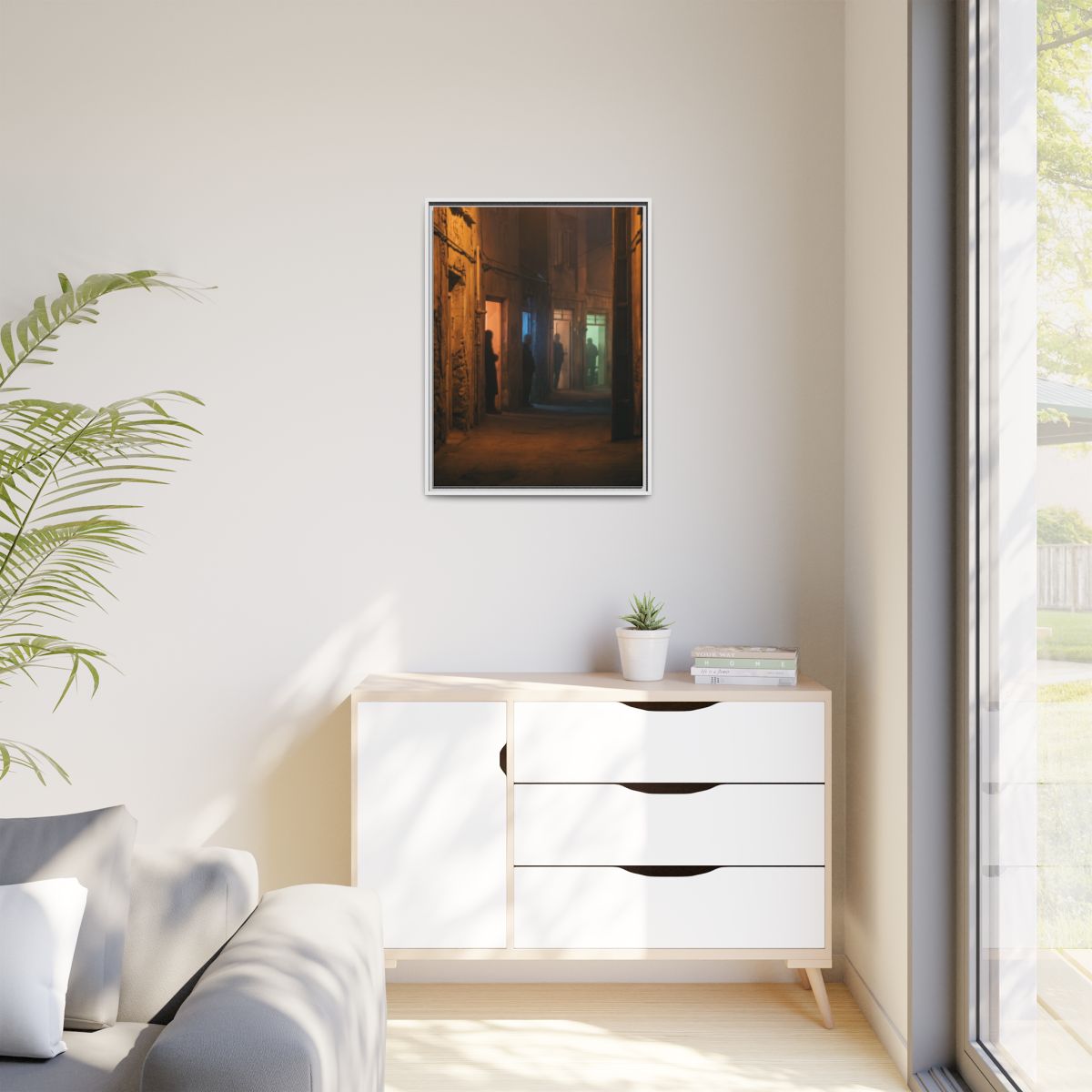 Matte Canvas, Framed - Shadowed Alleyway Mystery Art Print...