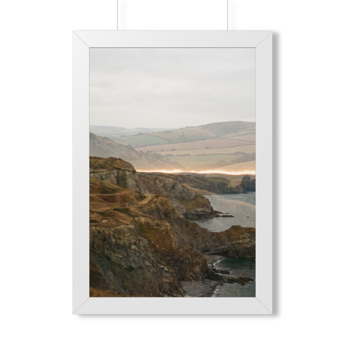 Framed Vertical Poster - Moody Coastal Cliffs Horizon Art —...