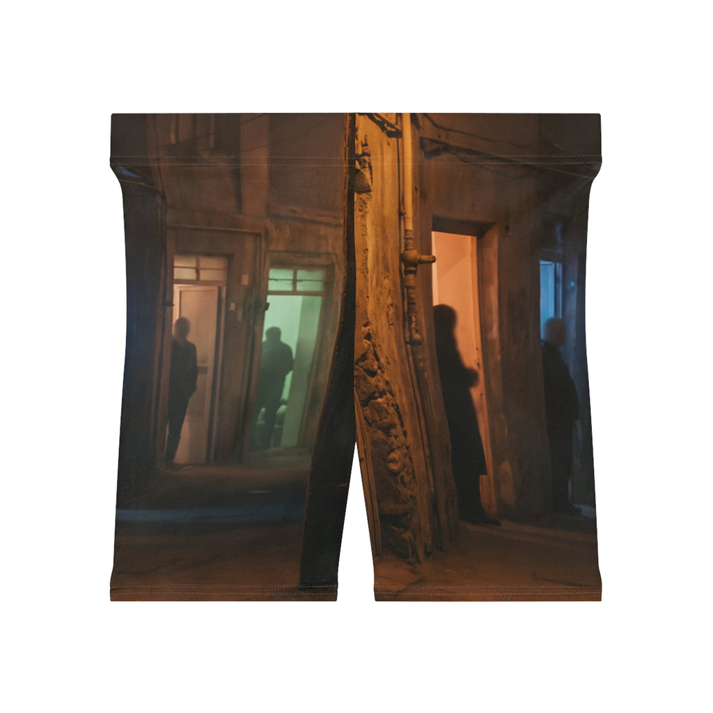 Women's Biker Shorts - Shadowed Alleyway Mystery Art Print |...
