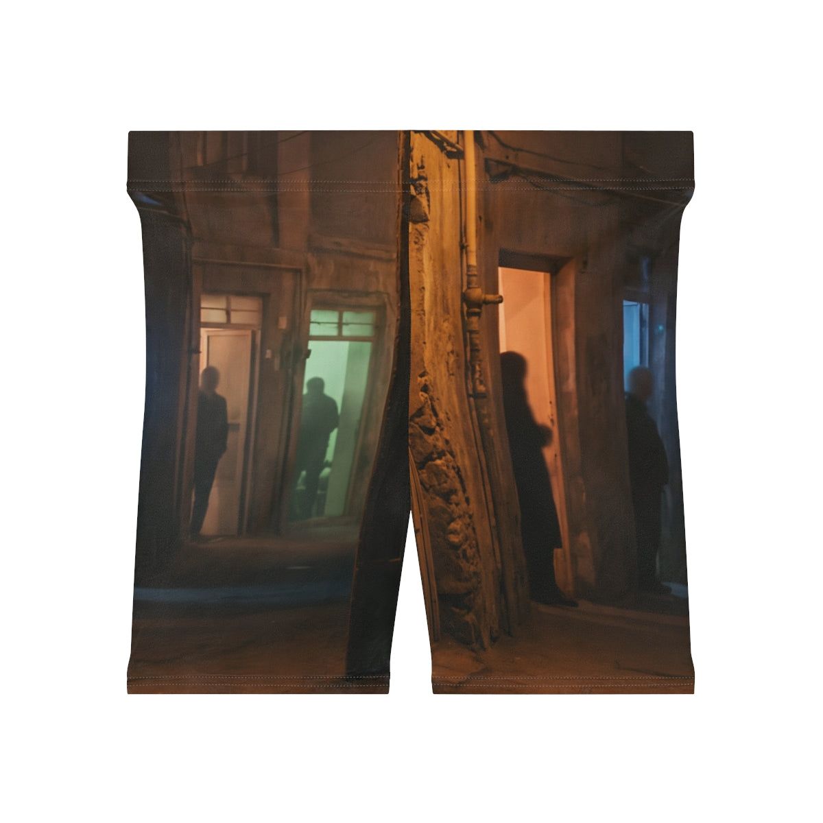 Women's Biker Shorts - Shadowed Alleyway Mystery Art Print |...