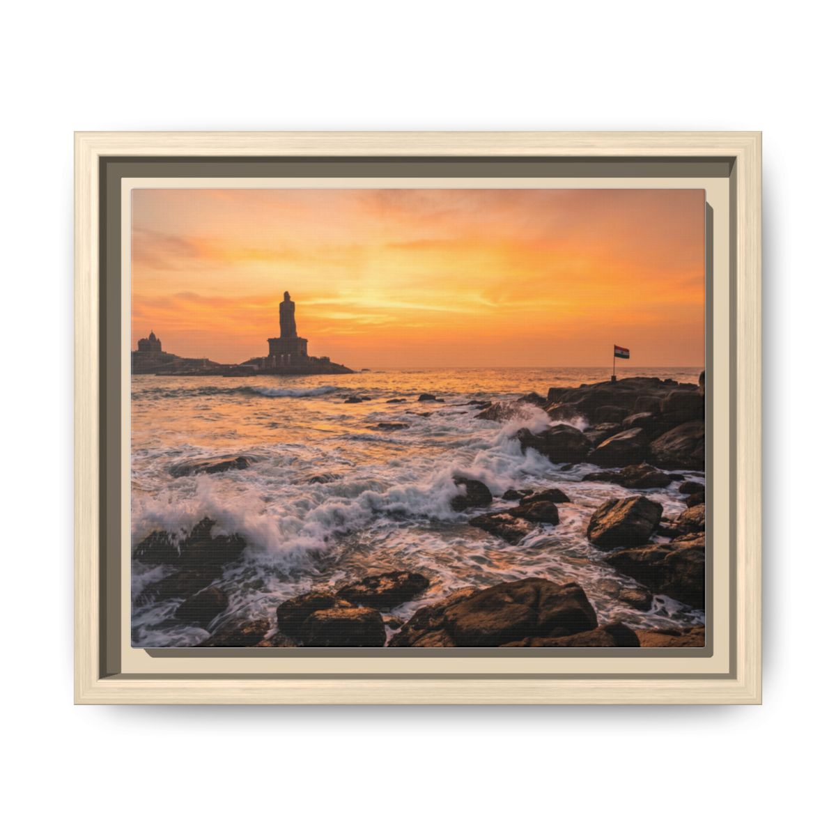 Framed Canvas - Golden Coast Dawn — Natural / 1.25"