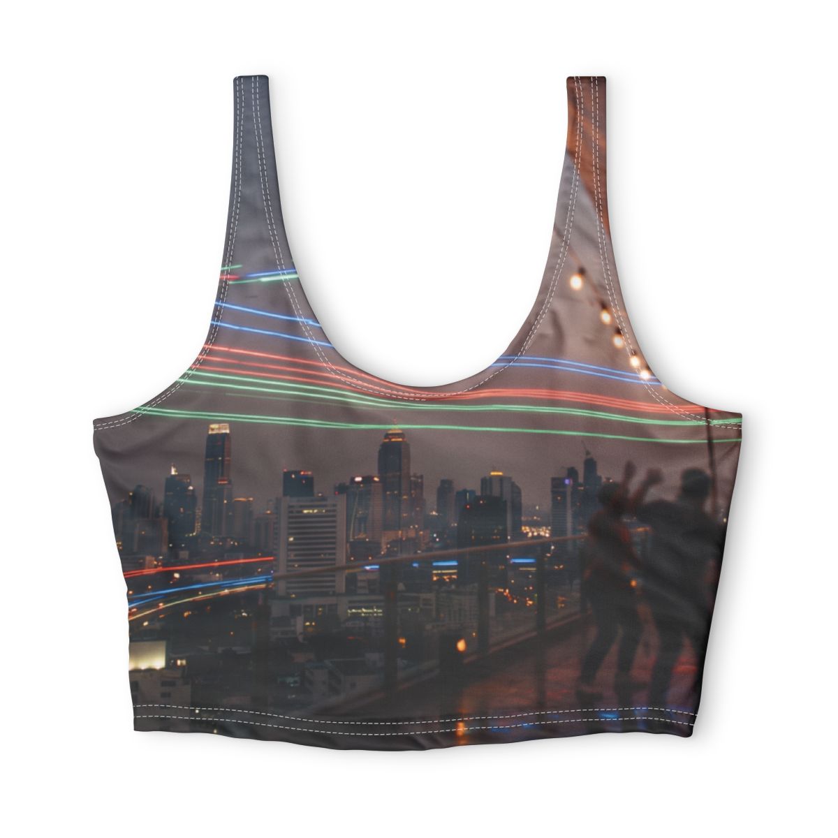 Polyester Sports Bra - Midnight Rooftop Neon Art | Echovira...