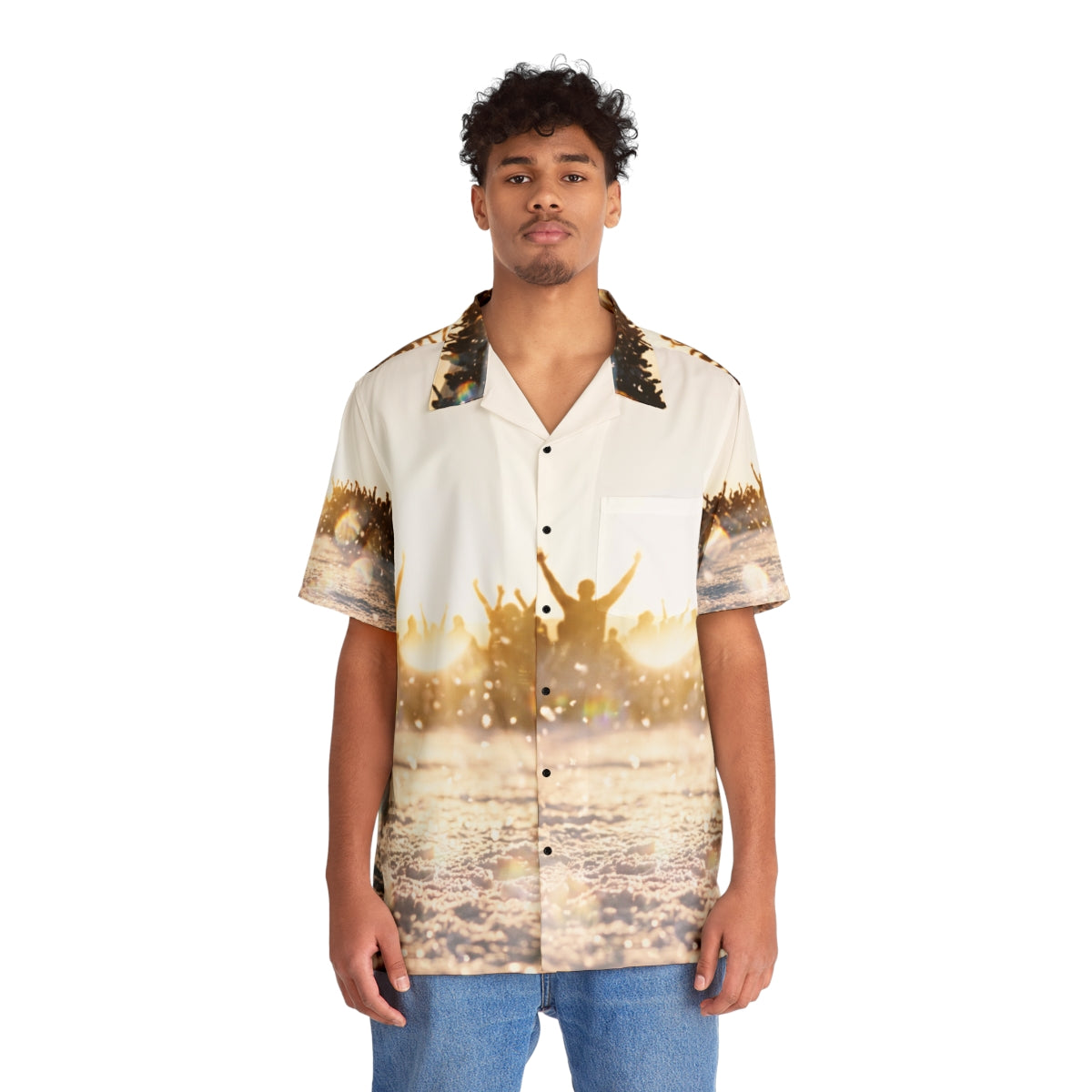 Men's Hawaiian Shirt with Golden Hour Crowd Art
