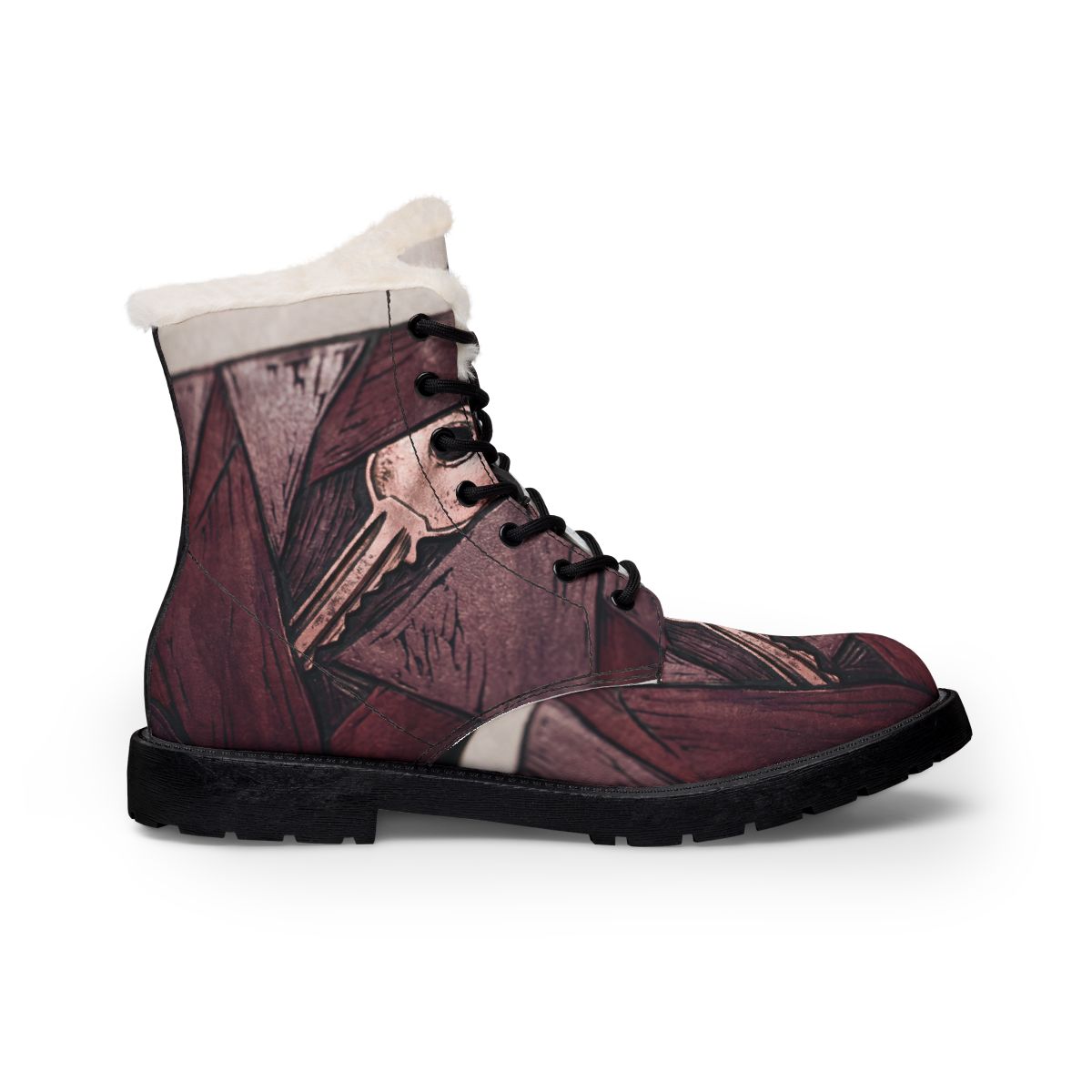 Men's Fur and Leather Boots with Key Art