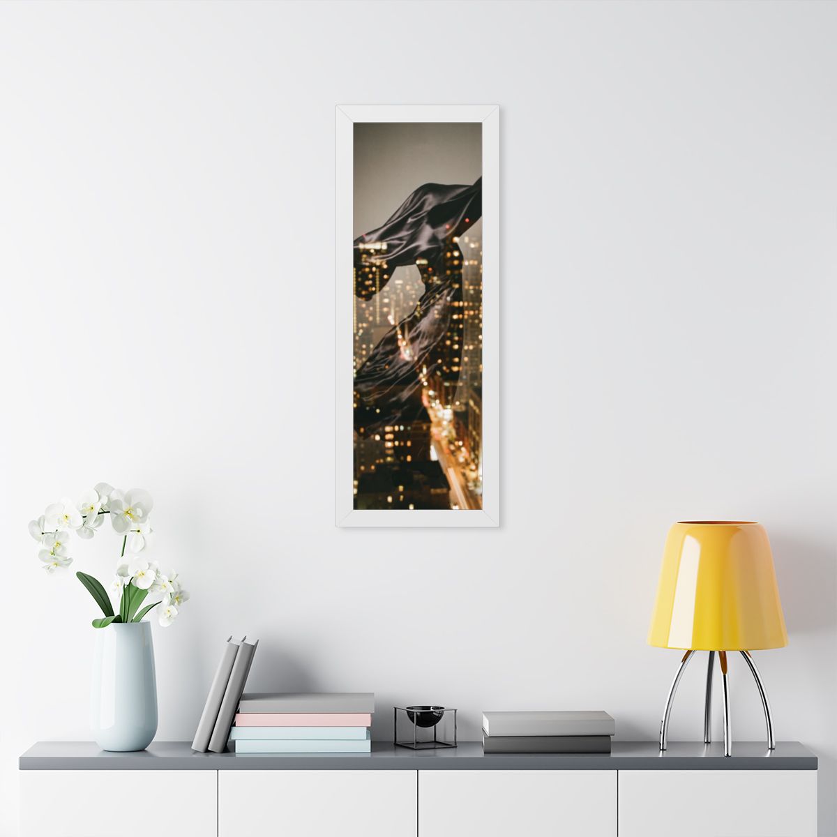 Framed Vertical Poster - Nocturnal City Metamorphosis Art —...