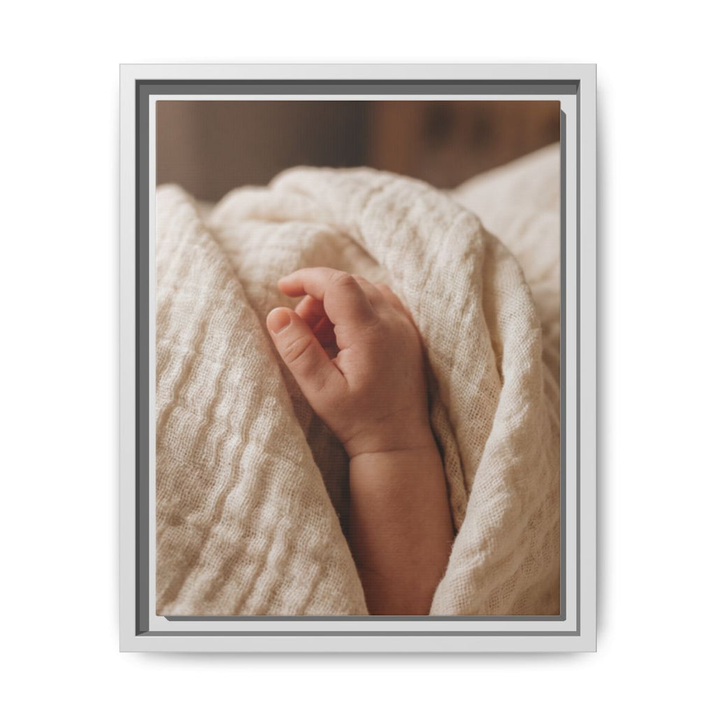 Framed Matte Canvas - Tender Newborn Hand (8×10, 9×12, 11×14, 12×16, 10×20, 12×18, 16×20, 16×24, 18×24, 12×36, 20×24, 16×32, 20×30, 24×30, 24×32, 16×48, 24×36, 24×48, 30×40, 20×60, 32×48, 30×60 & 40×60)