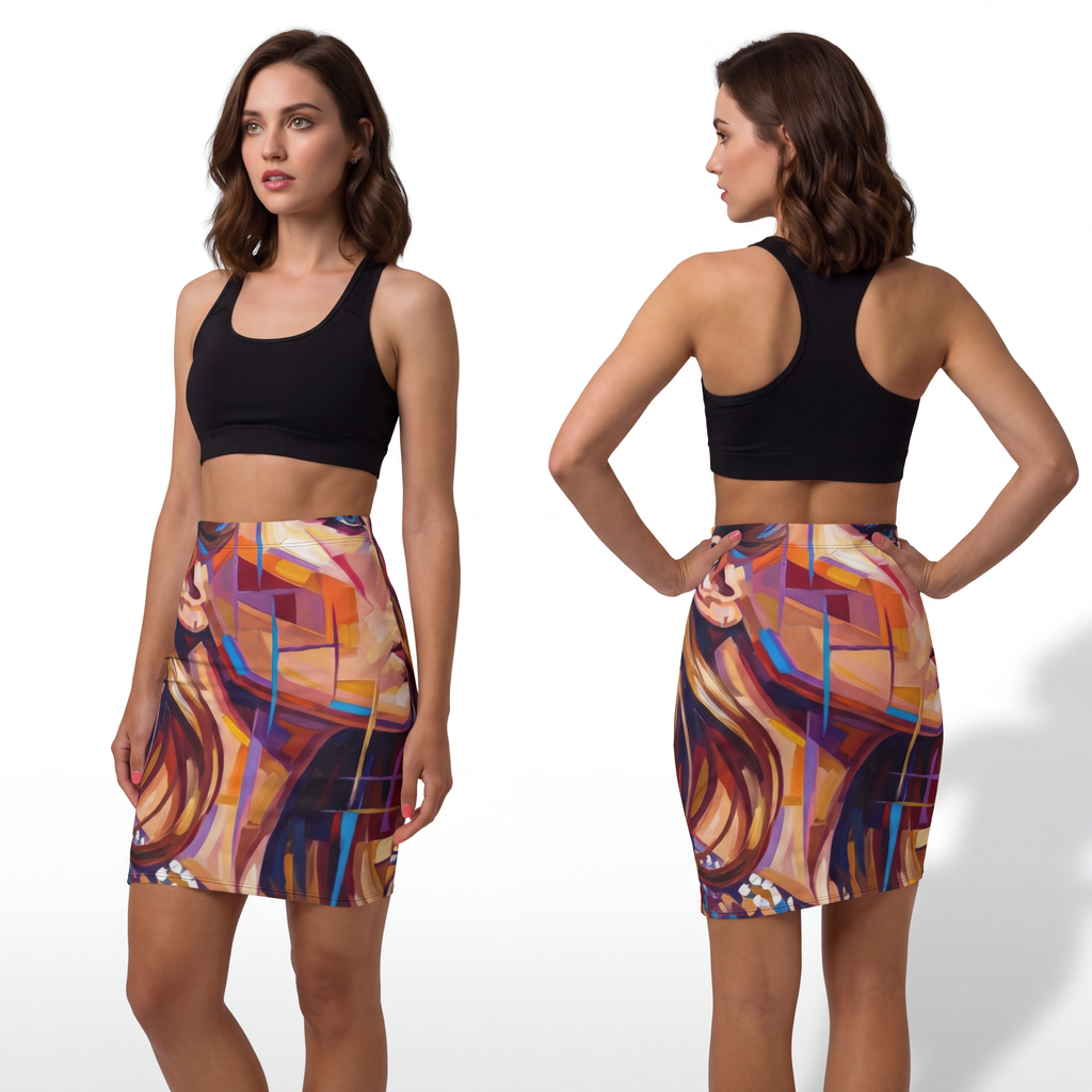 Women's Mid-Waist Pencil Skirt - Shattered Elegance |...