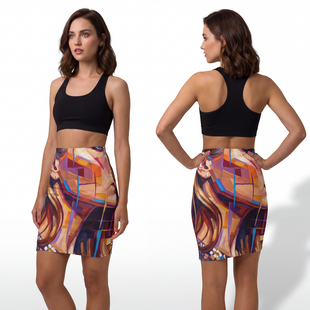 Women's Mid-Waist Pencil Skirt - Shattered Elegance |...