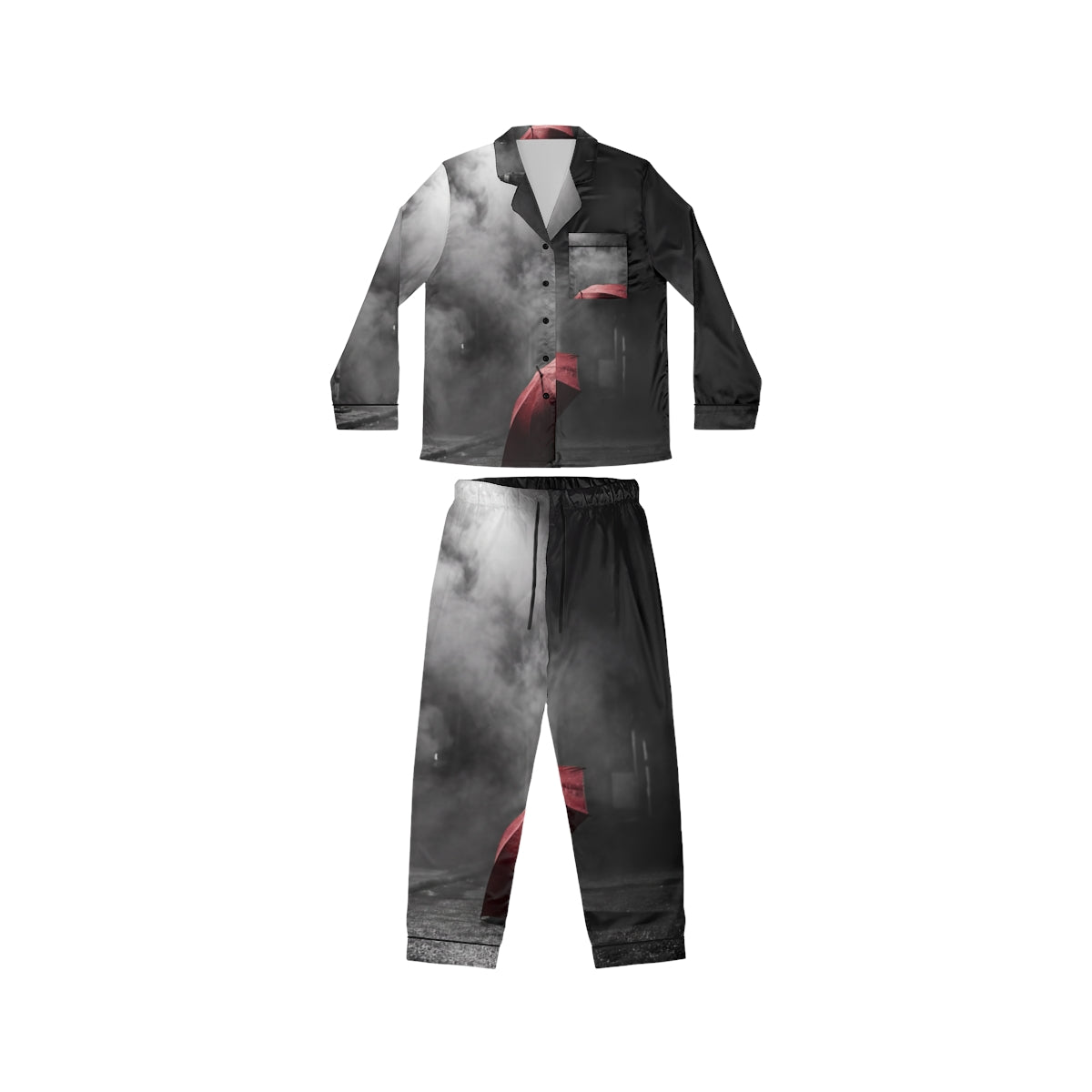 Women's Satin Pajamas Red Umbrella Noir Art
