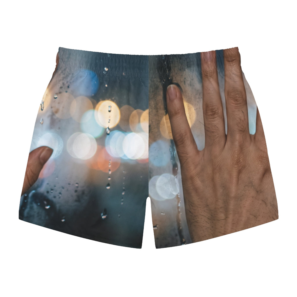 Swim Trunks with Rainy Nocturnal City Art