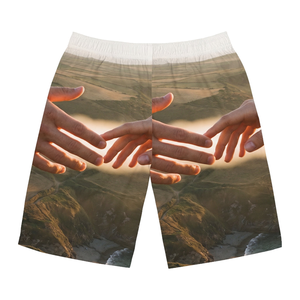Men's Board Shorts - The Infinite Touch | Ethereal Coastal...